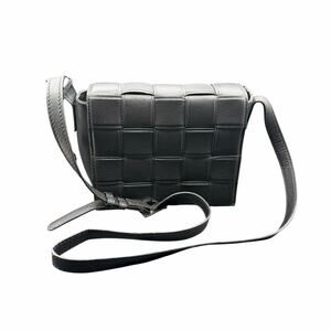 Woven Genuine Leather Crossbody Bag Black Flap Adjustable Strap